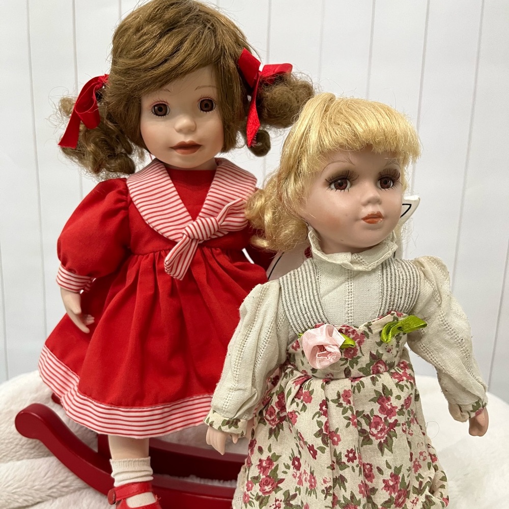 Porcelain doll on rocking horse